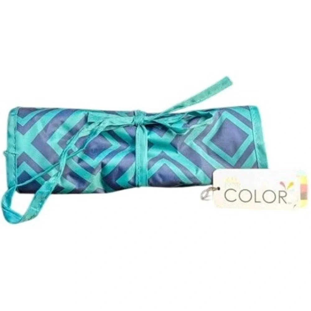 NWT All For Color Travel Jewelry Roll Organizer ~ Geometric Pattern ~ Green/Blue